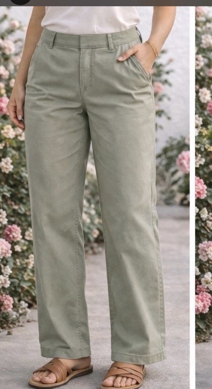 Jones New York Sport Pants 10 Straight Leg Stretch Green Khakis Button Flap Pkts